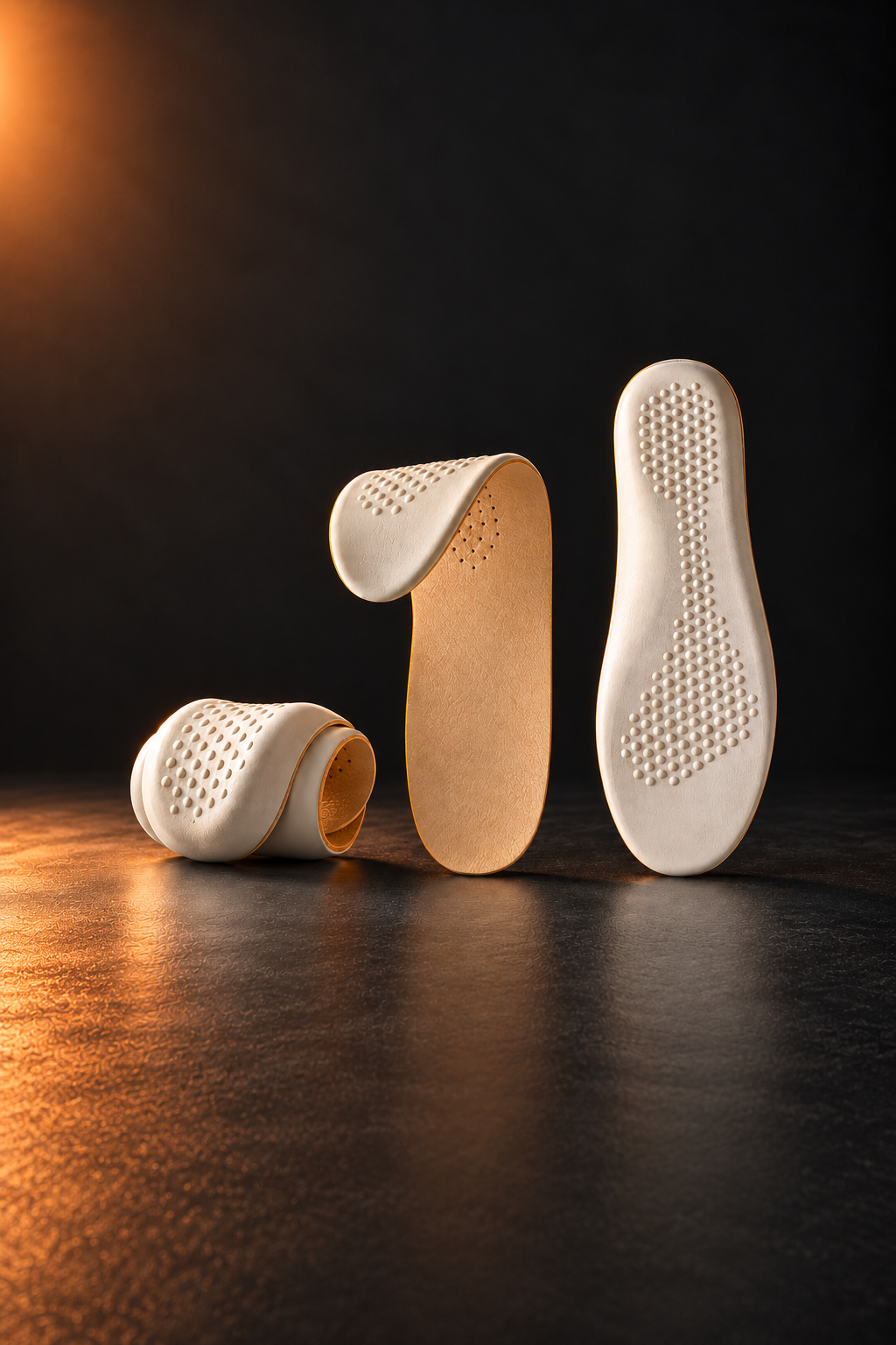 Three VECTOR Hybrid Comfort Shoe Inserts showing the cushioning and flexible shape