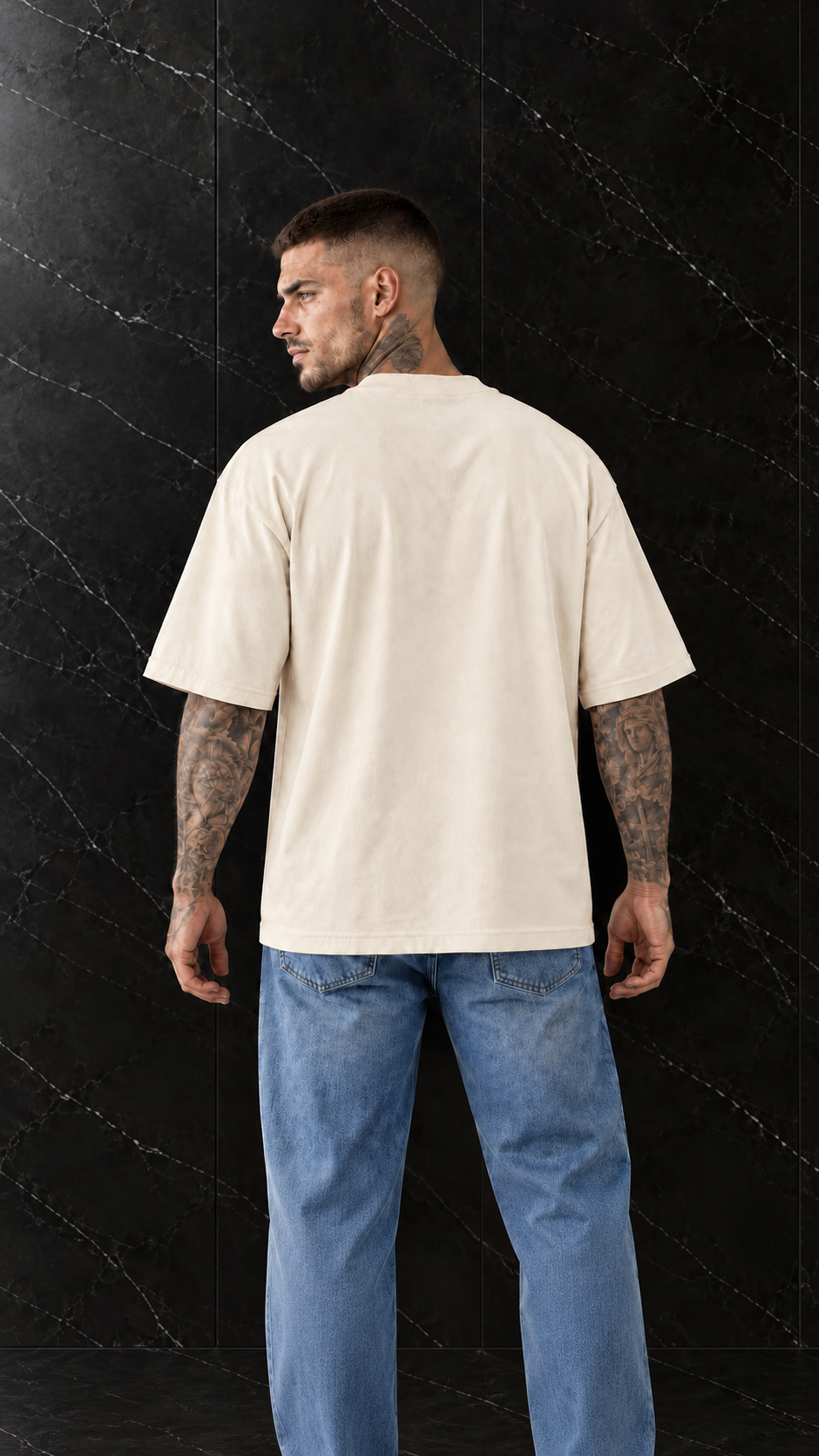 Light Apricot RONIN Heavyweight T-Shirt, back studio view